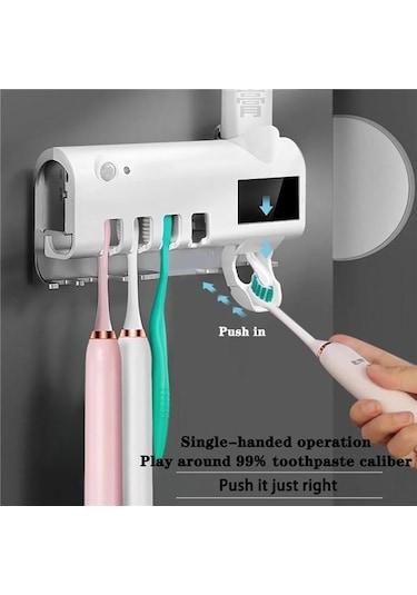 Siyah Otomatik Uv Işık Akıllı Diş Macunu Dispenseri Diş Macunu Sıkacağı Diş Fırçası Sterilizatör Tutucu Siyah