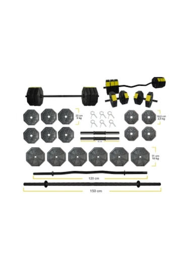 Tanspor 100 KG Halter Full Kısa + Uzun Düz + Z Bar Set-SARI