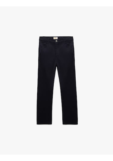 Koton Cepli Düğme Detaylı Düz Paça Pamuklu Pantolon Lacivert 6wkg40017aw Lacivert