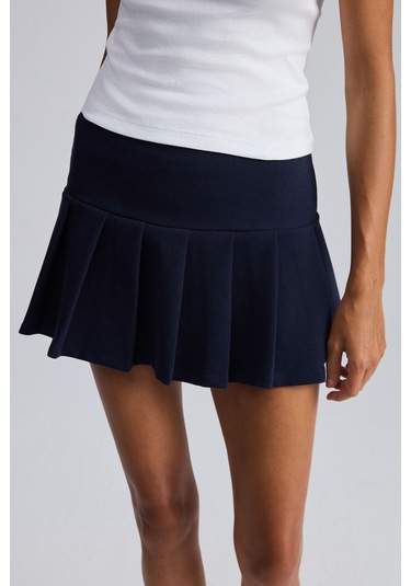 GRIMELANGE Jovıta Kadın Scuba Kumaşlı Pileli Mini Tenis Lacivert Etek Lacivert