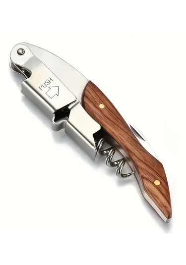 Atay Garage Tirbuşon Ahşap Saplı Paslanmaz Çelik Açık Kahverengi