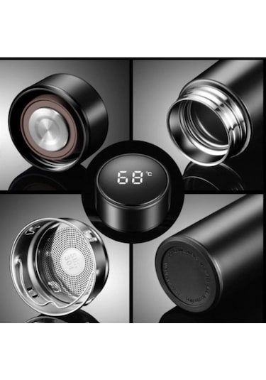 Çelik Dijital Led Sıcaklık Göstergeli Akıllı Termos Matara 400 Ml Siyah