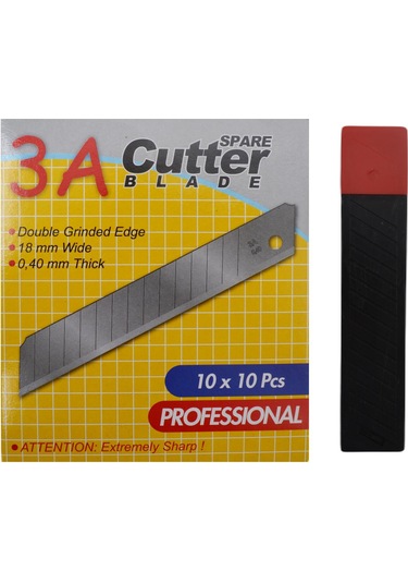 3A Geniş Maket Bıçağı Yedeği 18 mm 10 lu 10 Tüp(100 Adet) Kod:276