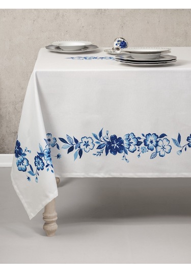 Cotton Box Pano Baskılı Masa Örtüsü Violet Mavi 170x170