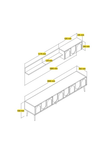 Variant Lyon Duvar Raflı Tv Ünitesi - Beyaz / Altın