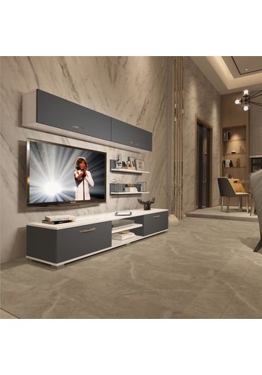 Decoraktiv Eko 5 Mdf Dvd Tv Ünitesi Tv Sehpası Beyaz - Antrasit