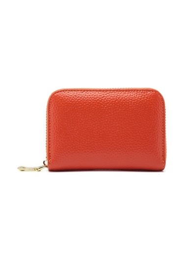 1626 Kısa Rfıd Hırsızlığa Karşı Fırça Çoklu Kart Bağlama Kartı Paketi Bayanlar Dana Fermuarlı Cüzdan Turuncu Turuncu