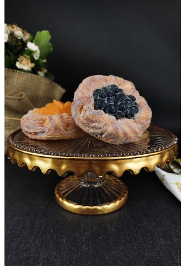 Digithome Cam Servis Tabağı Sunum Standı Gold Yaldızlı Yuvarlak 21 Cm Sn.dmy.101