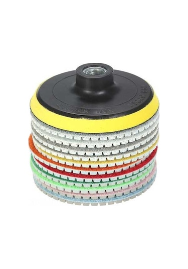 Pazly 4 İnç Elmas Islak Parlatma Pedleri, 11 Parça Granit Mermer Taş Seramik Beton Zımpara Diski + Arka Ped