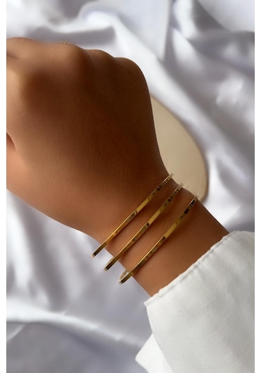 Ajda 3lü İnce Çelik Bilezik 14k Altın Kaplama Bbb26 Altın