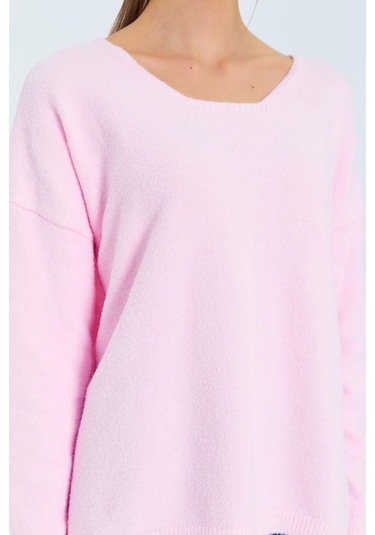 6901 Kadın Yumuşak Dokulu Basic Kazak Pembe Pembe