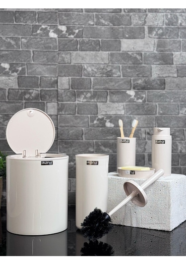 Okyanus Home Bej Yuvarlak 5'li Banyo Seti Bej