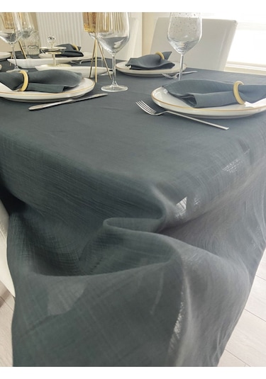 Keten Görünümlü Simsiz Begonvil Masa Örtüsü Füme