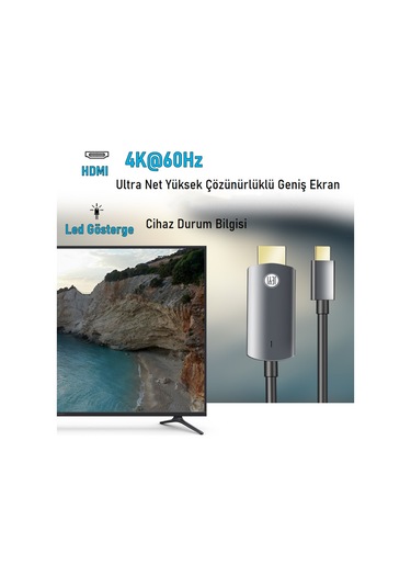 JEYI 1.8 Metre USB Type-C (Erkek) to HDMI 4K/60Hz (Erkek)