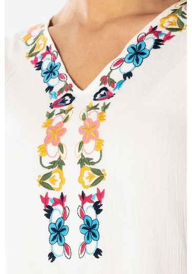 Kolsuz Şile Bezi Nakışlı Delfin Kısa Yazlık Otantik Elbise Krem Krm-krem Krem