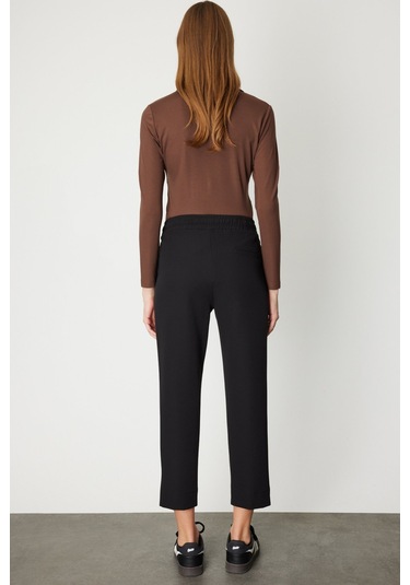 On Kadın Önü Çimalı Dar Paça Eşofman Altı 64138 Siyah Siyah