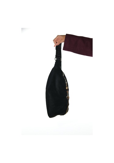 Venta Siyah Süet Kadın Büyük Bel Çantası Siyah