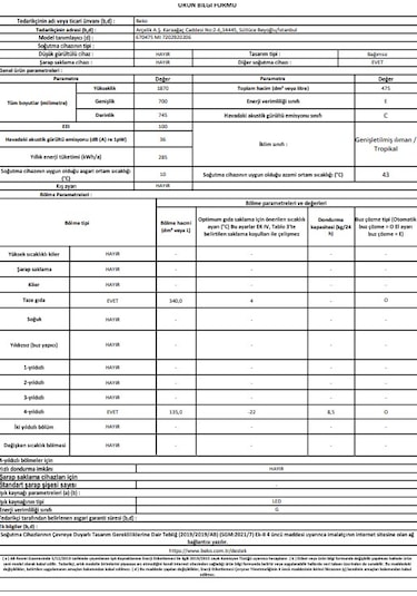 Beko 670475 MI 475 L No-Frost Buzdolabı