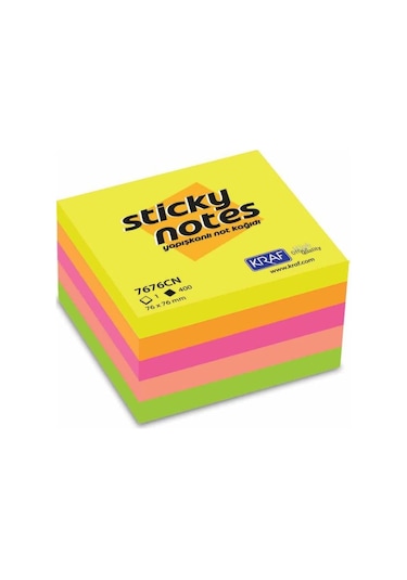 Kraf Yapışkanlı Küp Not Kağıdı 76X76 Neon