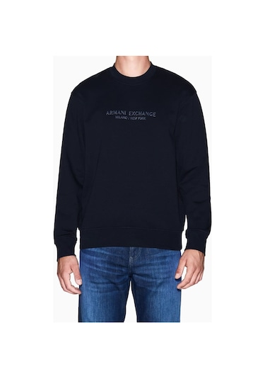 Erkek Regular Fit Kabartma Yazı Logolu Sweatshirt - Lacivert Deep Navy