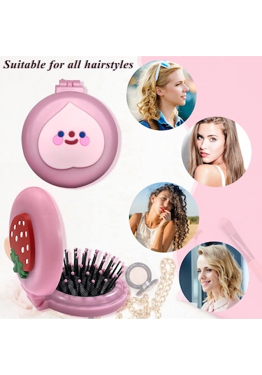 Adet Katlanır Saç Fırçası Aynalı Yuvarlak Katlanır Cep Saç Fırças