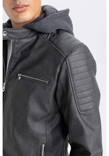 DeFacto Slim Fit Suni Deri Mont Dar Kesim Kapüşonlu Fermuarlı R2523AZ25SPAR110