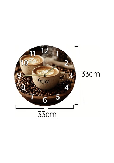 Sessiz Yuvarlak Ahşap Duvar Saati, Kuvars Coffe Desen 2d Sdw2015 Renkli