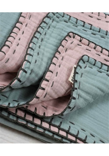 Cigit Müslin Çift Taraflı El İşili Bebek Battaniye Yıkanmıştır 100x100 Cm Mint Pudra Mint Yeşili