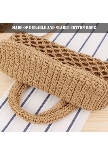 Dofolink Kadınlar İçin Yazlık Pamuk İpi Örgü Beach Çanta - Krem Renk Spor Çantası Çok Renkli