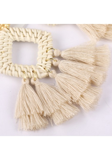 E2205-3 Tassel Prismatic Bamboo Vine Handmade Woven Earrings Bosomia Style Earrings Gümüş