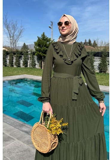 Rabia Şamlı Jale Elbise Haki Normal