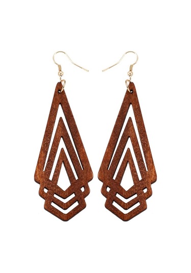 1 Çift Doğal Ahşap Küpe Geometik İçi Boş Üçgen Kişilik Kadın Için Basit Moda Takı, Metal Renk: Beyaz