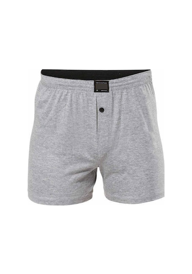 Düğmeli Pamuklu Erkek Penye Boxer Büyük Beden Gri - 1278a Antra Melanj