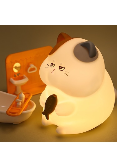 Yystore Evde Beslenen Hayvan Kedi Gece Lambası Cat-7174 Yumuşak Işık Zamanlaması Beyaz