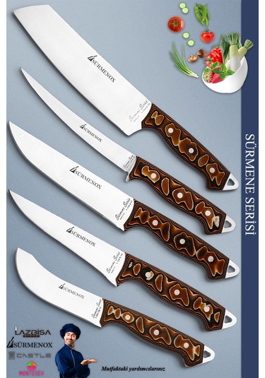 Sürmene Serisi Mutfak Şef Bıçak Seti Et Ekmek Sebze Salata Fileto Bıçağı 5 Li Set Kahve Mft-225 Kahverengi