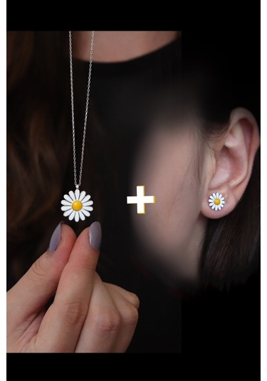 Papatya Tasarım Mineli 925 Ayar Gümüş Kadın Set