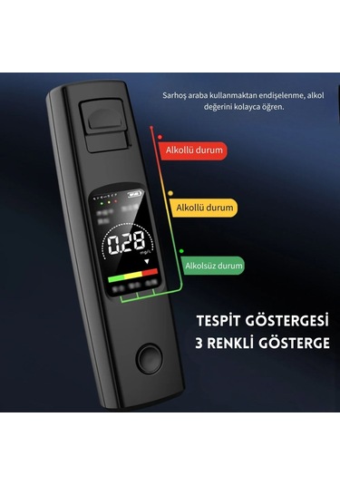 Techtic Yüksek Hassasiyetli Alkol Test Cihazı Profesyonel Temassız Alkolmetre Şarjlı Promil Ölçer