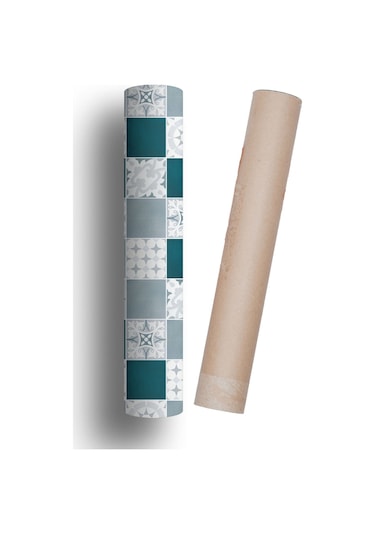 Tezgah Arası Mutfak Kendinden Yapışkanlı Folyo Kaplama Modern Fayans Desen Petrol 60cmx100cm