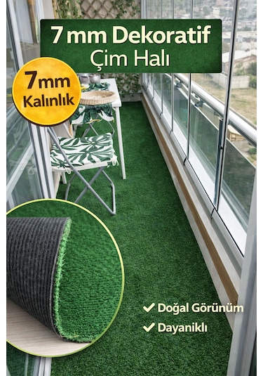 7 Mm Dekoratif Çim Halı Doğal Görünüm, Pratik Kullanım 100 x 100