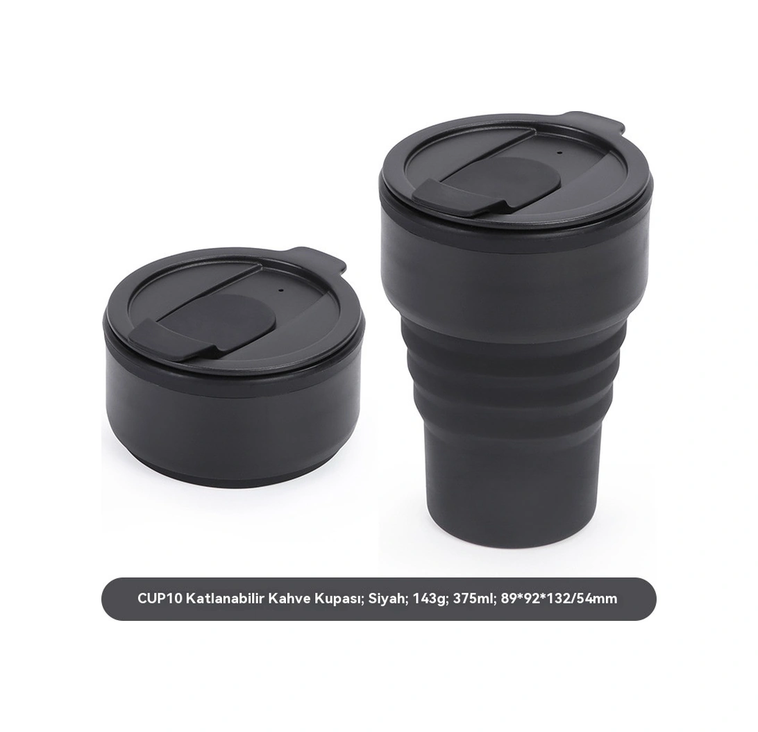 Amerikan Kahve Fincanı Taşınabilir Açık Hava Seyahat Kupası Katlanabilir Çevre Dostu Silikon Su Bardağı Katlanabilir Su Bardağı Siyah