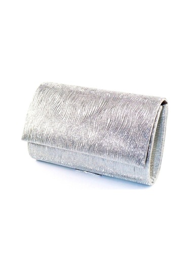 Lazer Dalgalı Kumaş Gümüş Abiye Çanta Kadın Abiye Çanta Abiye Çanta Gümüş Gri Davet Düğün Çantası