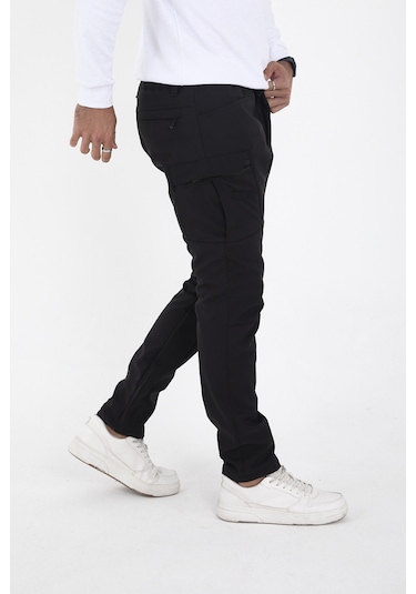 Camp Scoutland Camp592 Outdoor Softshell Su Ve Rüzgara Dayanıklı içi Polarlı Kışlık Erkek Siyah Taktik Pantolon Siyah