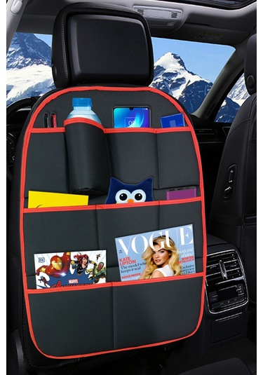 Elit Deri Siyah-Kırmızı Araç Koltuk Arkası Organizer