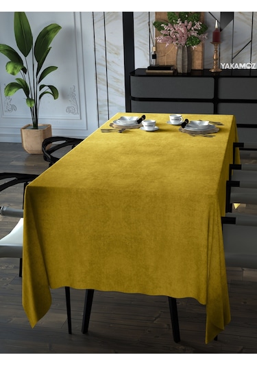 Güneş Sarısı Kadife Dokulu Masa Örtüsü Dertsiz Velvet Touch Serisi Güneş Sarısı