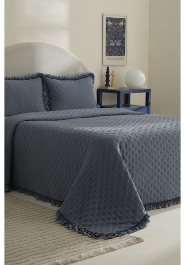 Karaca Home Viona Çift Kişilik Yatak Örtüsü Seti Mavi Mavi