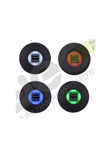 Çift Usb Işıklı Araç Şarj Soketi 12-24V 4.2A Mavi