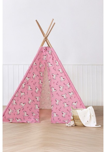 Çocuk Oyun Çadırı Ahşap Direkli Geniş Oyun Evi 150x150x200 Cm Pembe