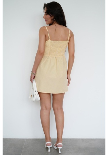 Madmext Sarı Pötikareli Kadın Mini Elbise Mg2387 Sarı