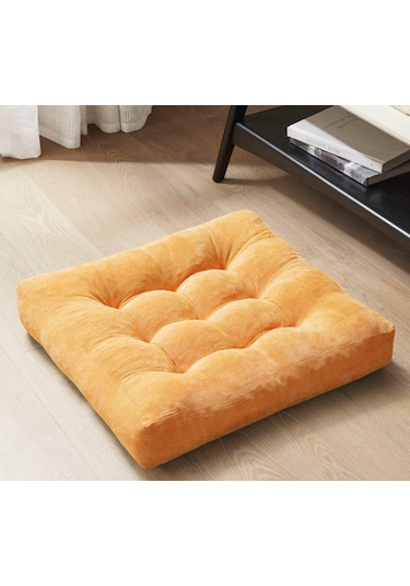 Rual Kadife Döşemelik Kumaştan Yer Pufu Sandalye Minderi Yer Minderi 60x60 Cm Hardal