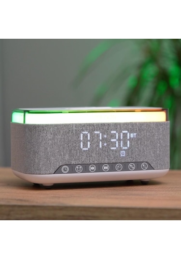 Mikado MD-W8 1200mAh 10W Gri Bluetooth-Usb-Kablosuz Şarj RGB-Gece Lambası Özellikli Alarmlı Saat Speaker